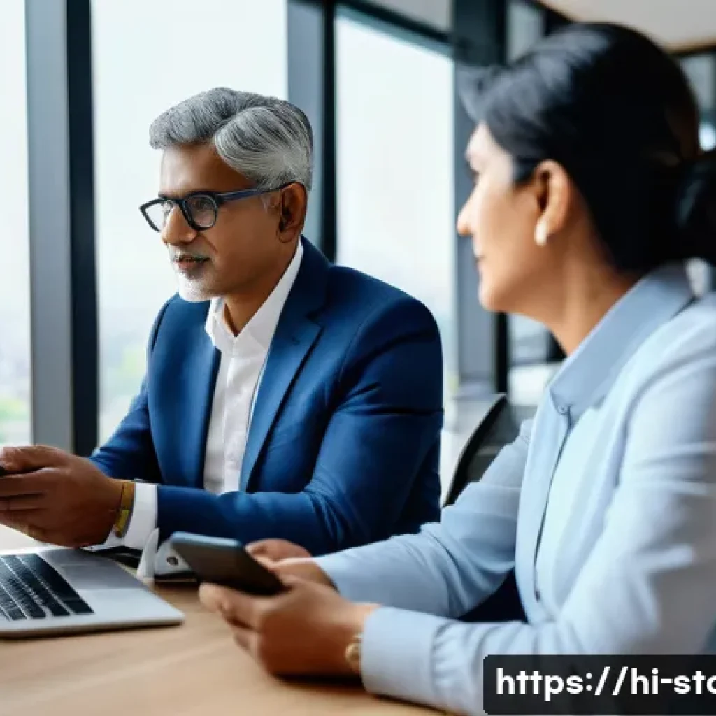 증권투자상담사와 ESG 투자 이해 - A professional Indian financial advisor consulting with a middle-aged Hindi-speaking couple in a mod...