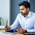 증권투자상담사와 고객 만족도 높이는 법 - A professional Indian financial advisor sitting in a modern office, attentively listening to a young...