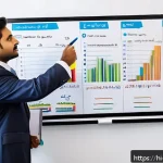 증권투자상담사 신입 교육 커리큘럼 - A professional Indian investment advisor in a modern office setting, explaining the basics of financ...