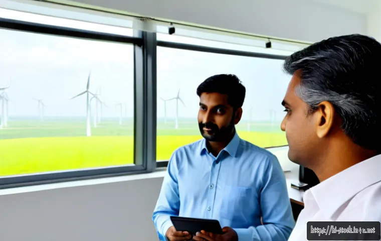 Home 17 증권투자상담사와 사회적 책임 투자 사례 - Photorealistic Indian financial investment advisor in a bright modern office, thoughtfully discussin...